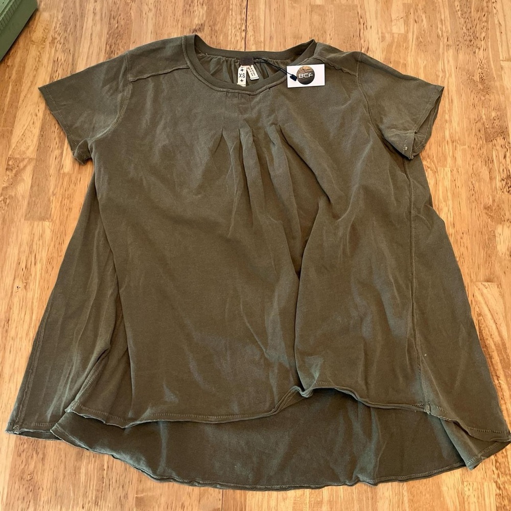 Free People Dark Olive Short Sleeve Top